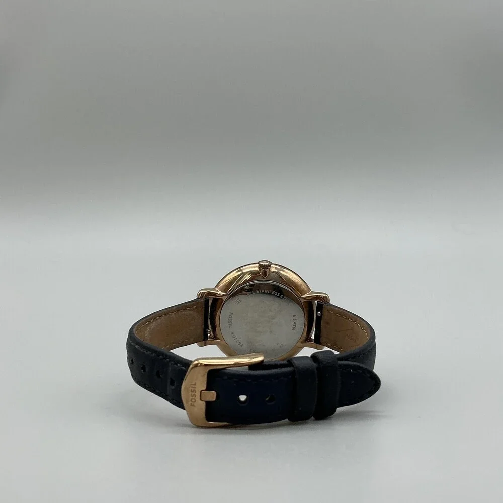 Fossil Womens Watch 36mm Two Tone Blue Leather Band Date ES3843 New Battery